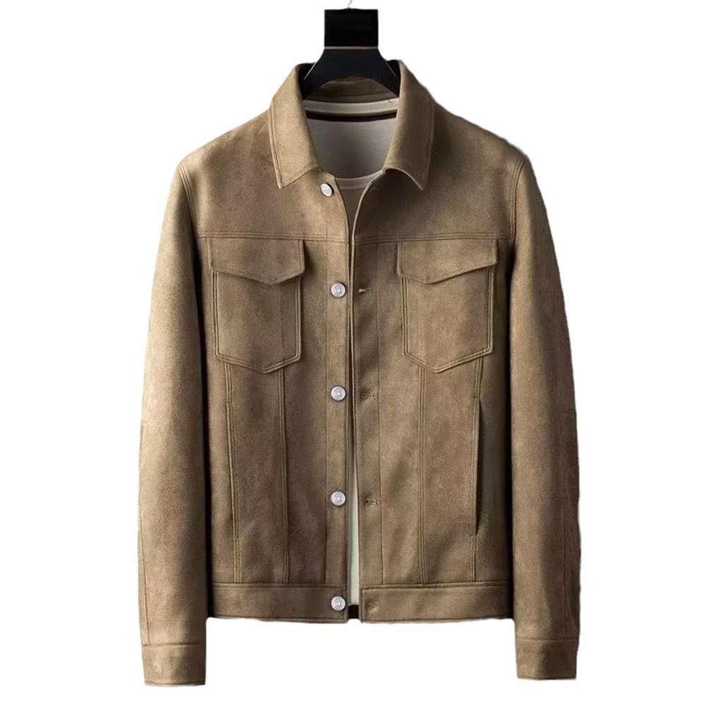 Veste courte kaki vintage britannique résistant manteau homme en daim cuir carg - Imagen 24 de 72