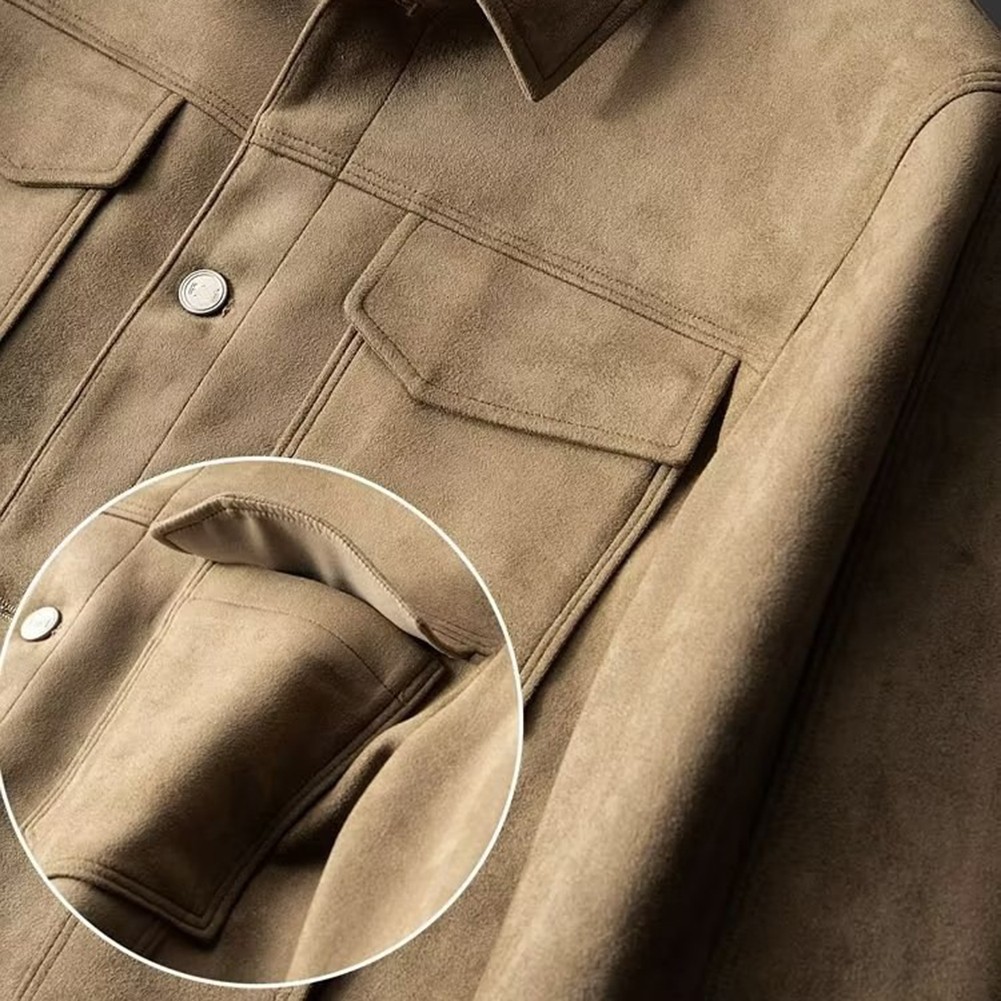 Veste courte kaki vintage britannique résistant manteau homme en daim cuir carg - Imagen 13 de 72