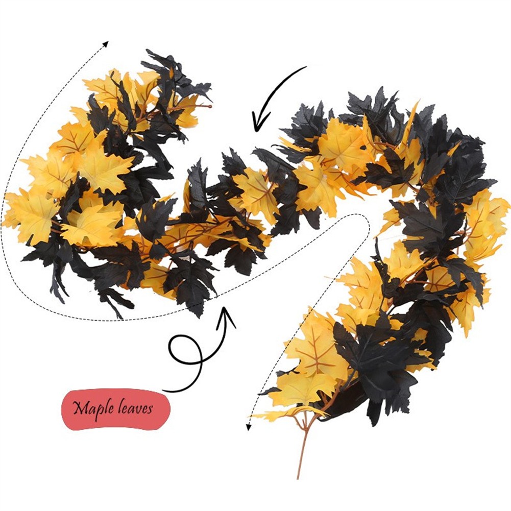 Halloween Delight Black and Gold Maple Leaves Garland for Home Decorating