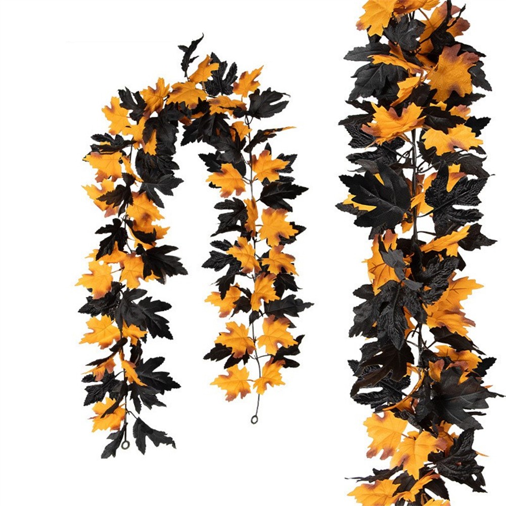 Halloween Delight Black and Gold Maple Leaves Garland for Home Decorating