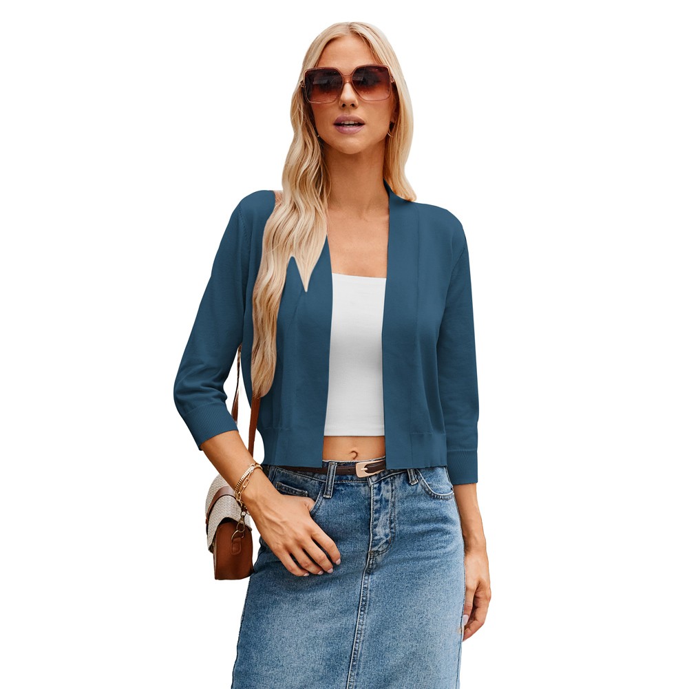 GK Womens 34 Sleeve Front Open Cropped Knitting Coat Top for Casual Wear - Picture 30 of 84