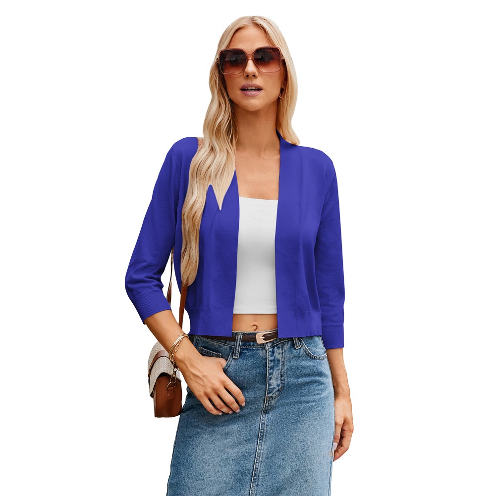 GK Womens 34 Sleeve Front Open Cropped Knitting Coat Top for Casual Wear - Picture 63 of 84