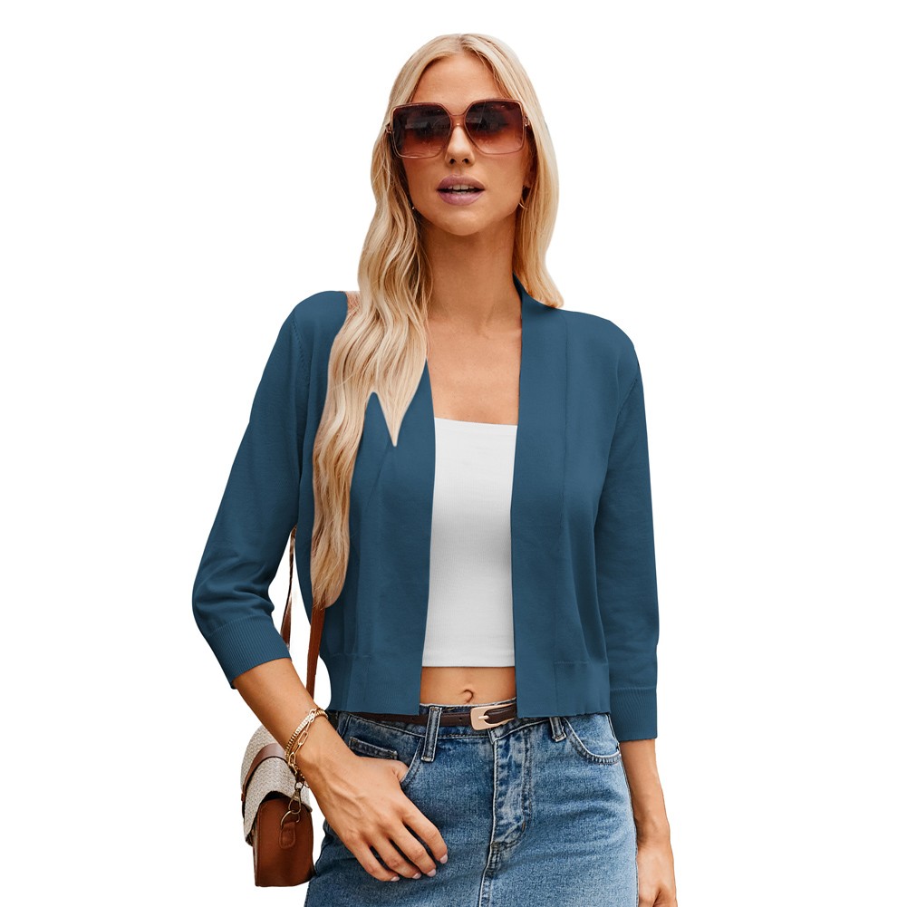 GK Womens 34 Sleeve Front Open Cropped Knitting Coat Top for Casual Wear - Picture 29 of 84