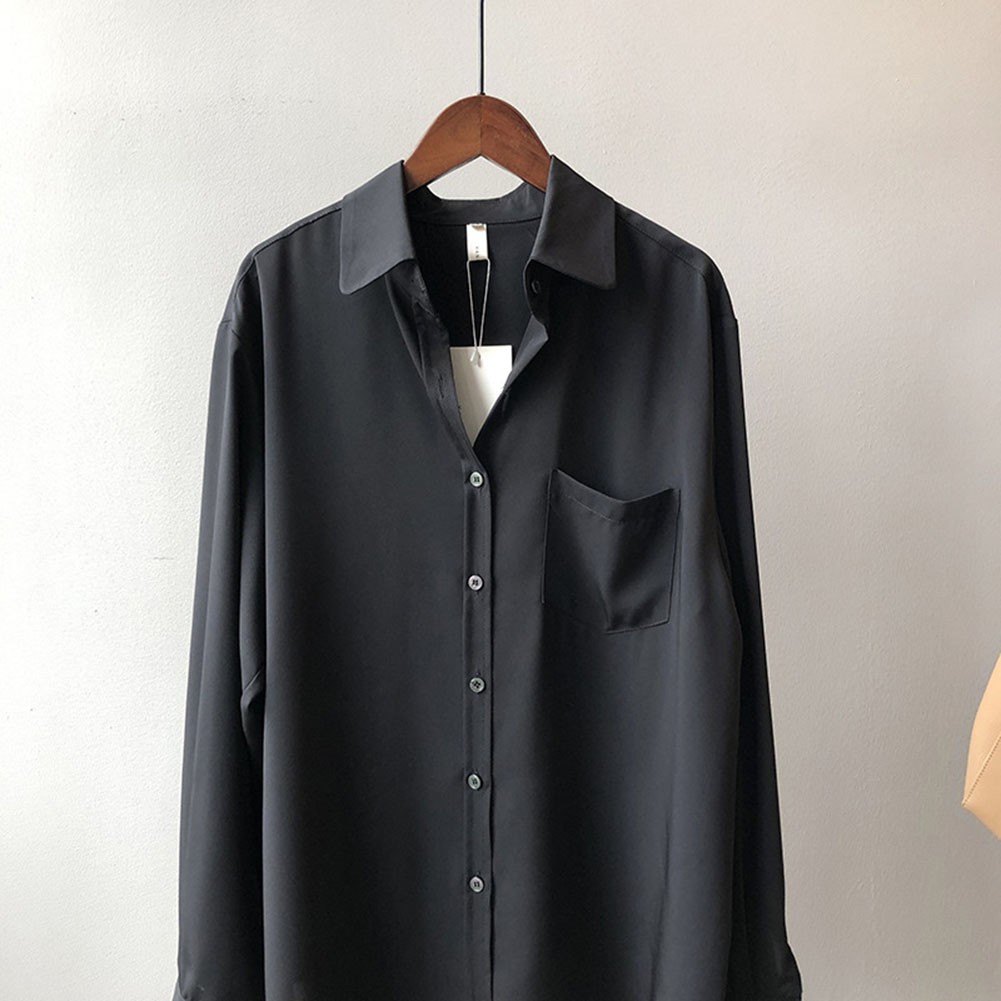 Vintage lockere Bluse für Damen in Unifarben Langarm Frühlingsmode - Bild 16 von 42