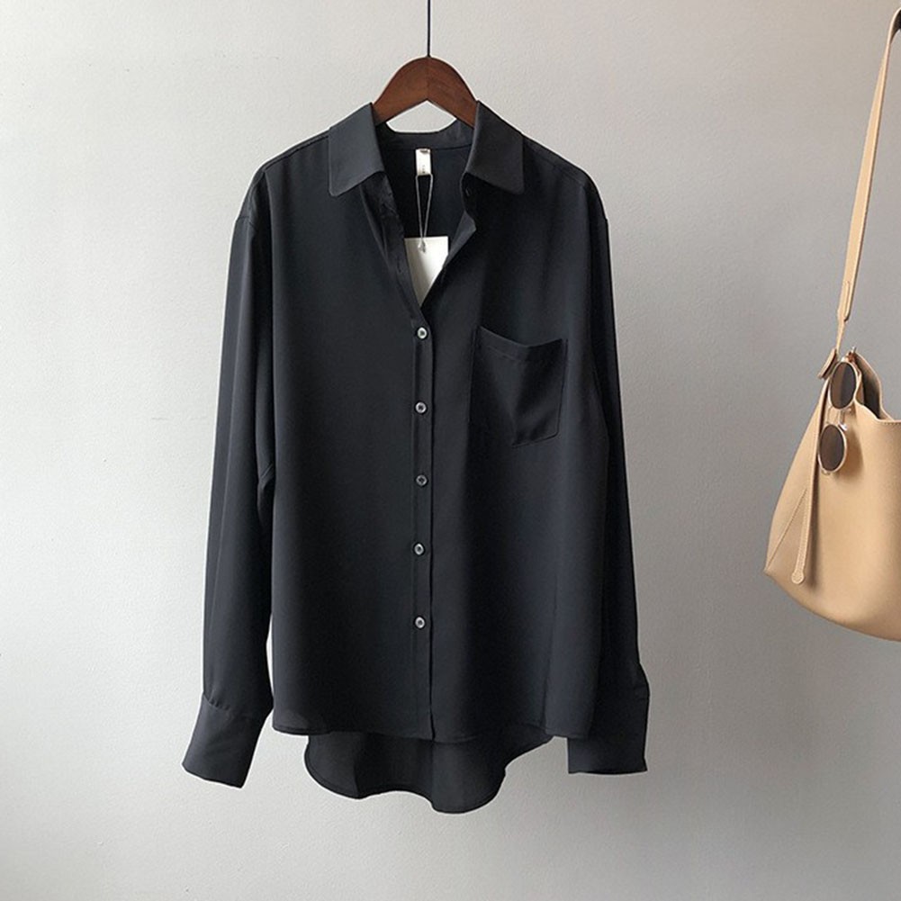 Vintage lockere Bluse für Damen in Unifarben Langarm Frühlingsmode - Bild 14 von 42