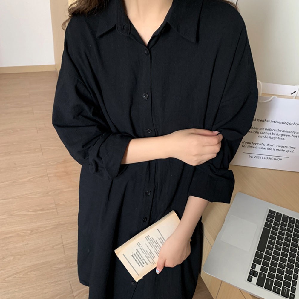 Women Spring Sunscreen Blouse Dress Light Blue Loose Long Sleeve Shirt Dress - Picture 38 of 90