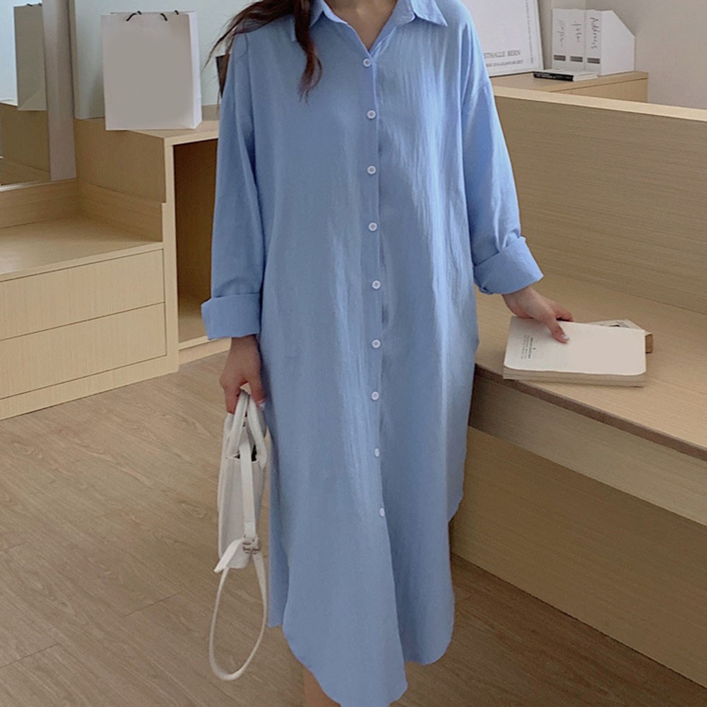 Robe chemisier d??contract??e manches longues femme chemise robe 2024 neuve col rever