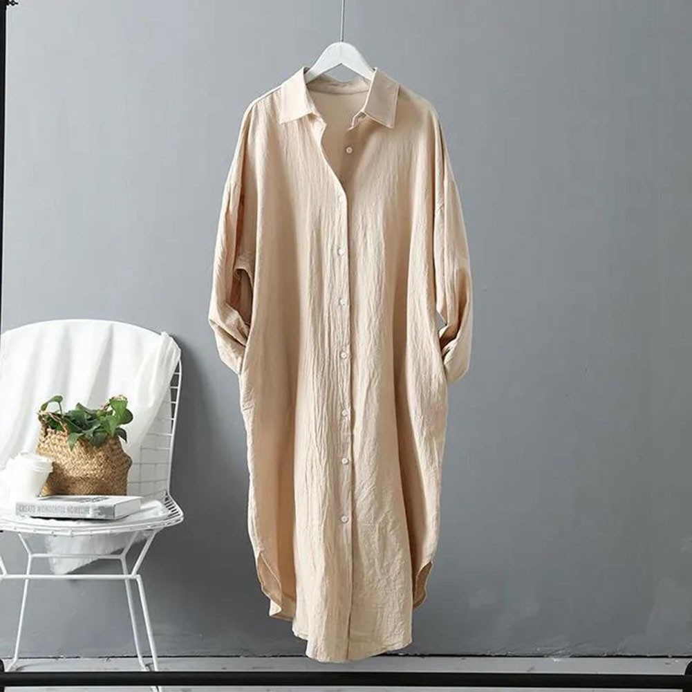 Women Spring Sunscreen Blouse Dress Light Blue Loose Long Sleeve Shirt Dress - Picture 65 of 90