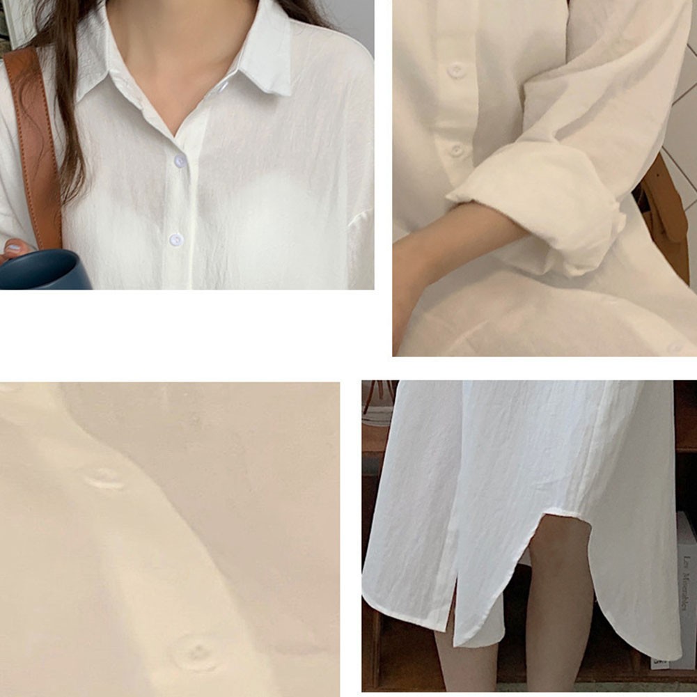 Women Spring Sunscreen Blouse Dress Light Blue Loose Long Sleeve Shirt Dress - Picture 27 of 90