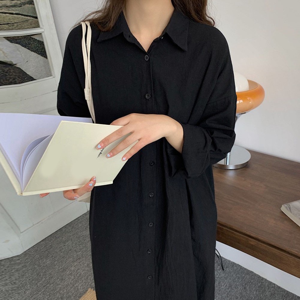 Women Spring Sunscreen Blouse Dress Light Blue Loose Long Sleeve Shirt Dress - Picture 42 of 90