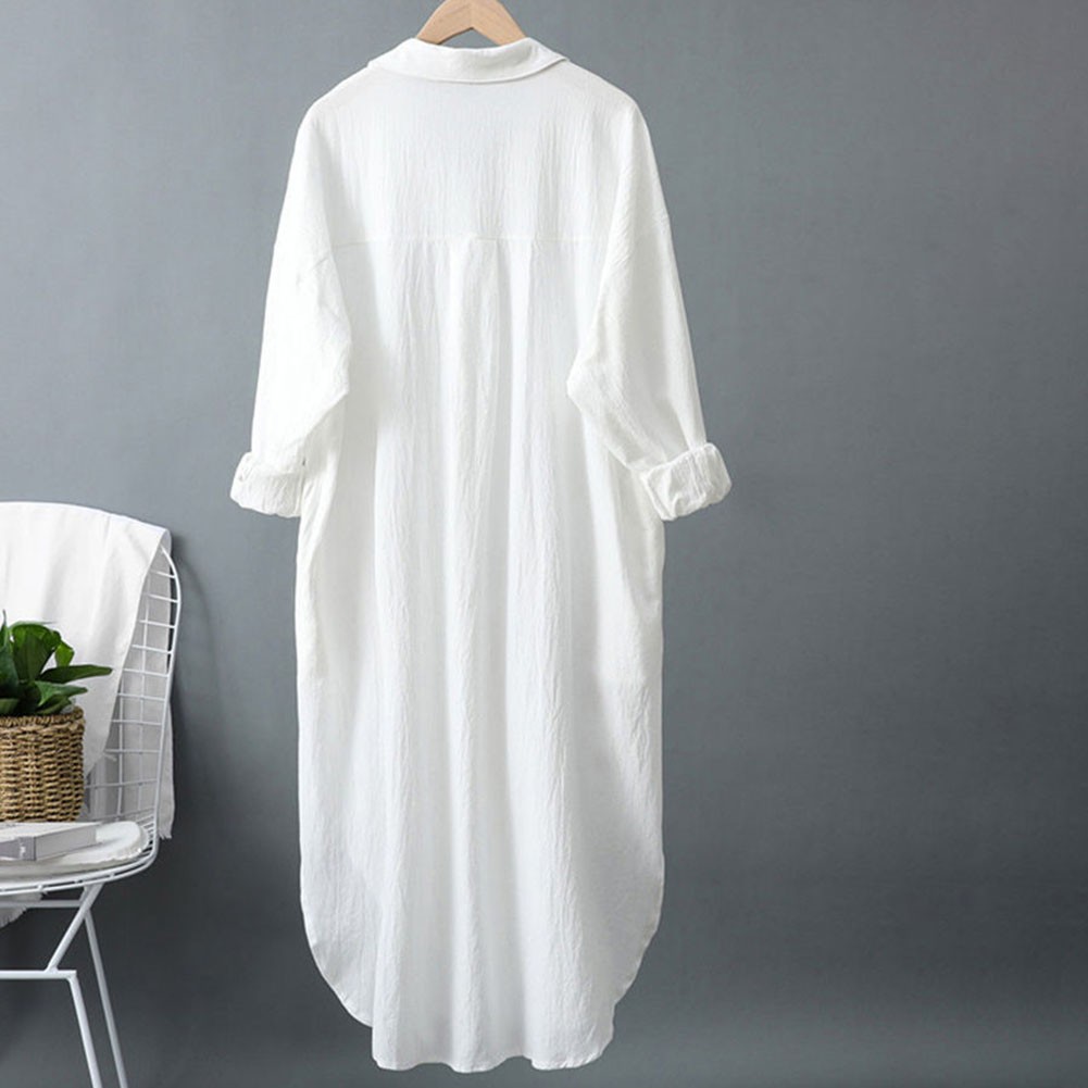 Women Spring Sunscreen Blouse Dress Light Blue Loose Long Sleeve Shirt Dress - Picture 35 of 90