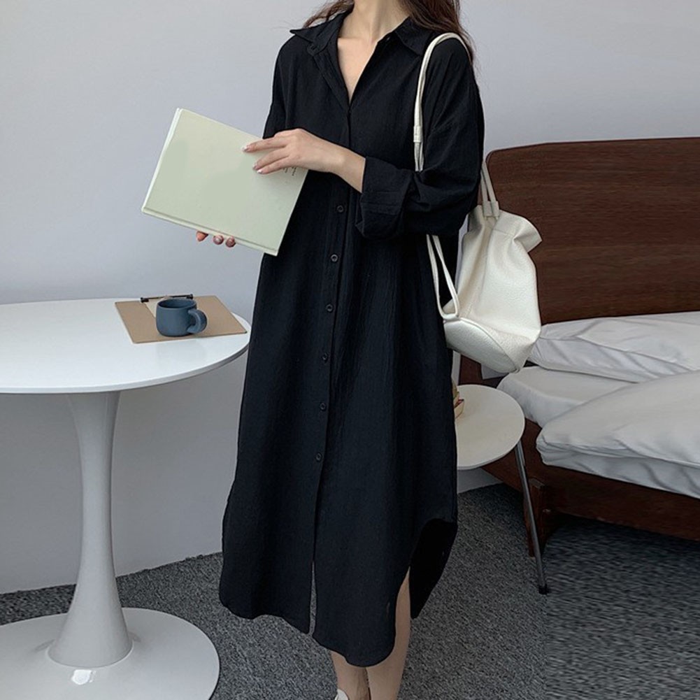 Women Spring Sunscreen Blouse Dress Light Blue Loose Long Sleeve Shirt Dress - Picture 37 of 90