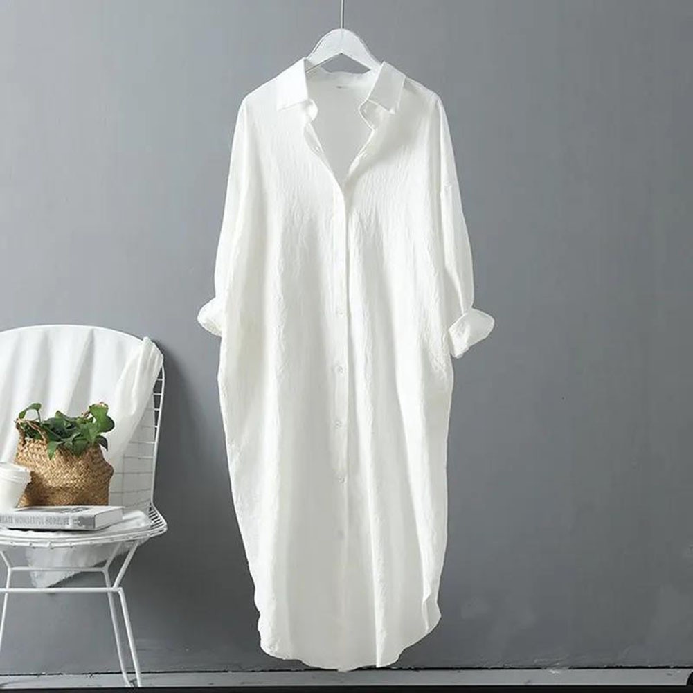 Women Spring Sunscreen Blouse Dress Light Blue Loose Long Sleeve Shirt Dress - Picture 30 of 90