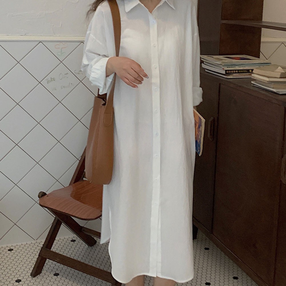 Women Spring Sunscreen Blouse Dress Light Blue Loose Long Sleeve Shirt Dress - Picture 28 of 90