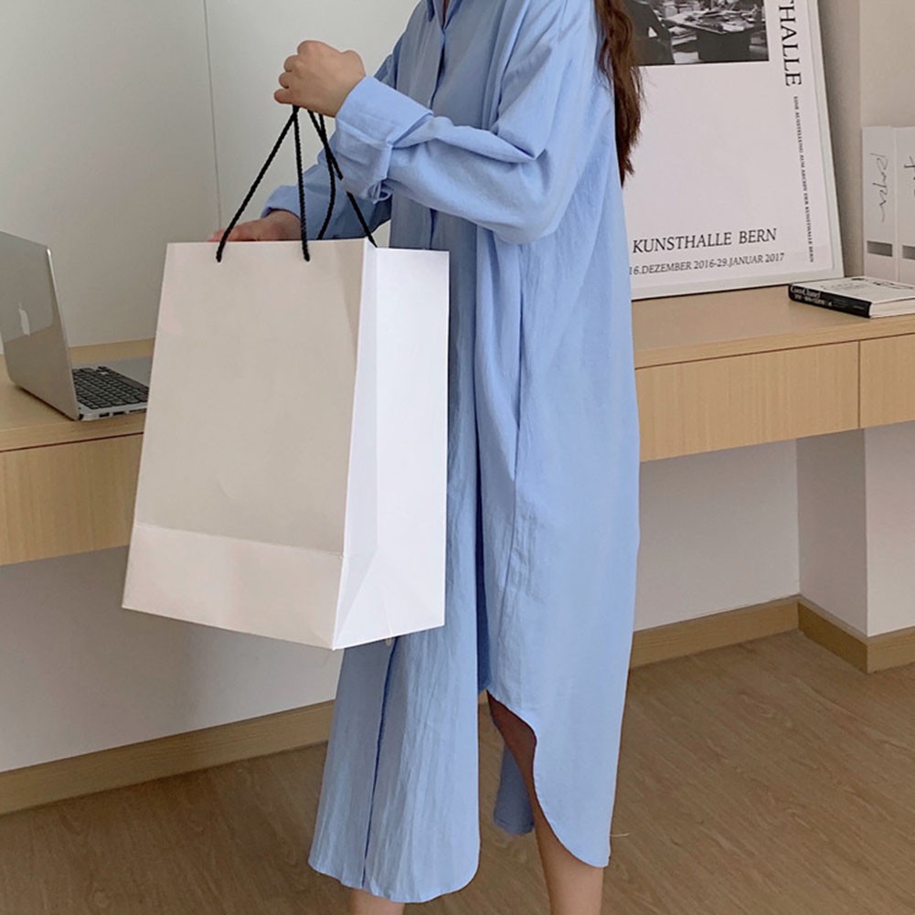 Robe chemisier d??contract??e manches longues femme chemise vendre robe neuve col rever