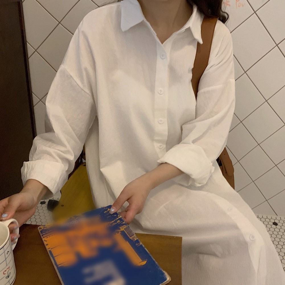Women Spring Sunscreen Blouse Dress Light Blue Loose Long Sleeve Shirt Dress - Picture 34 of 90
