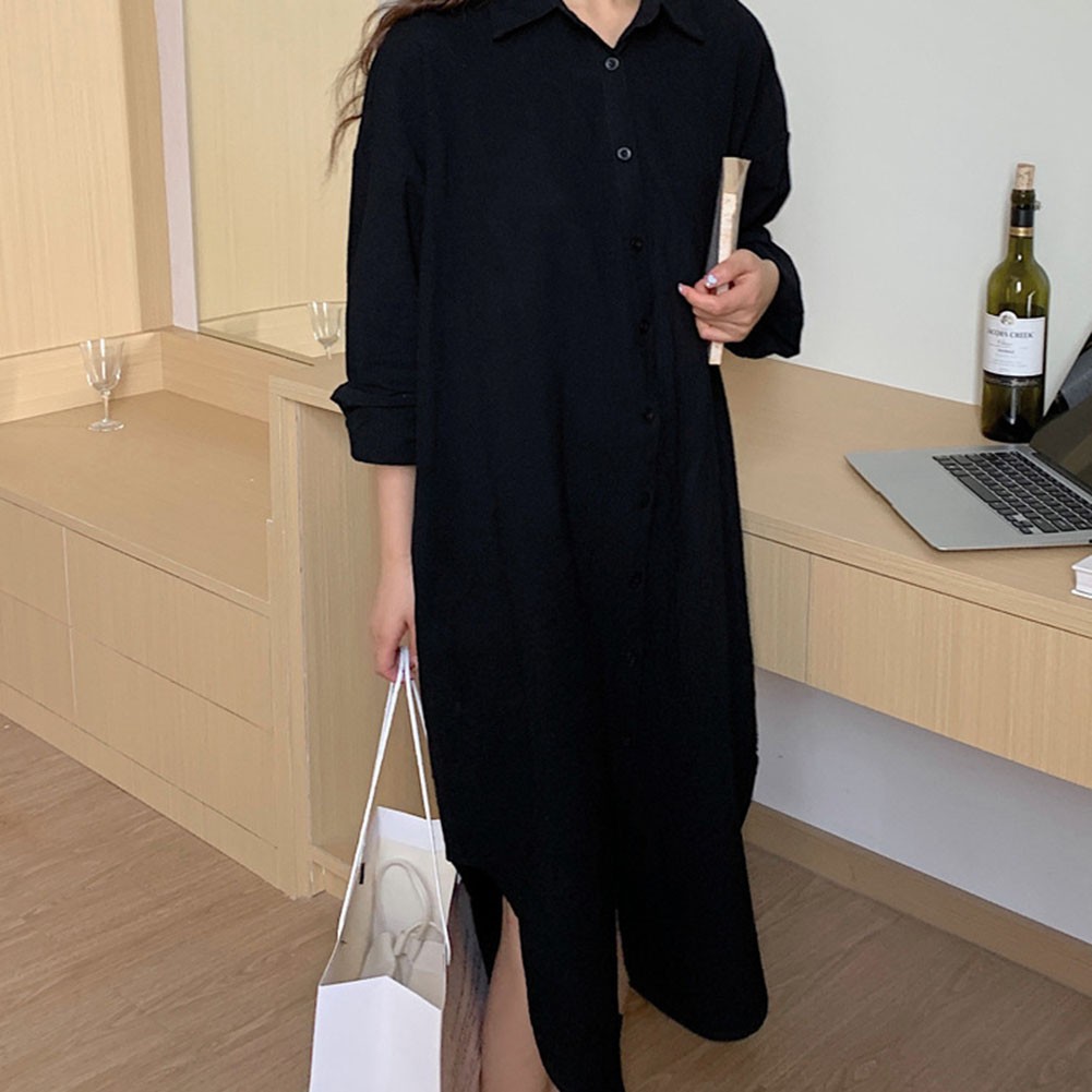Women Spring Sunscreen Blouse Dress Light Blue Loose Long Sleeve Shirt Dress - Picture 39 of 90