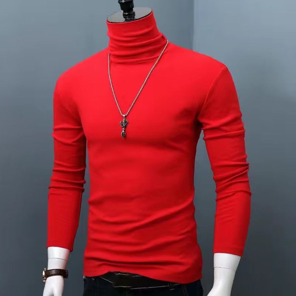 Men's Fashionable Winter Slim Fit T Shirt with Long Sleeves and Collar - Picture 11 of 20