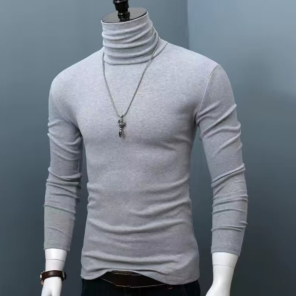 Men's Fashionable Winter Slim Fit T Shirt with Long Sleeves and Collar - Picture 15 of 20