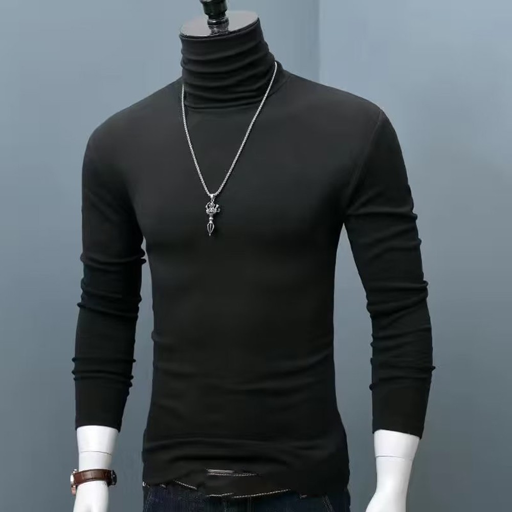 Men's Fashionable Winter Slim Fit T Shirt with Long Sleeves and Collar - Picture 9 of 20