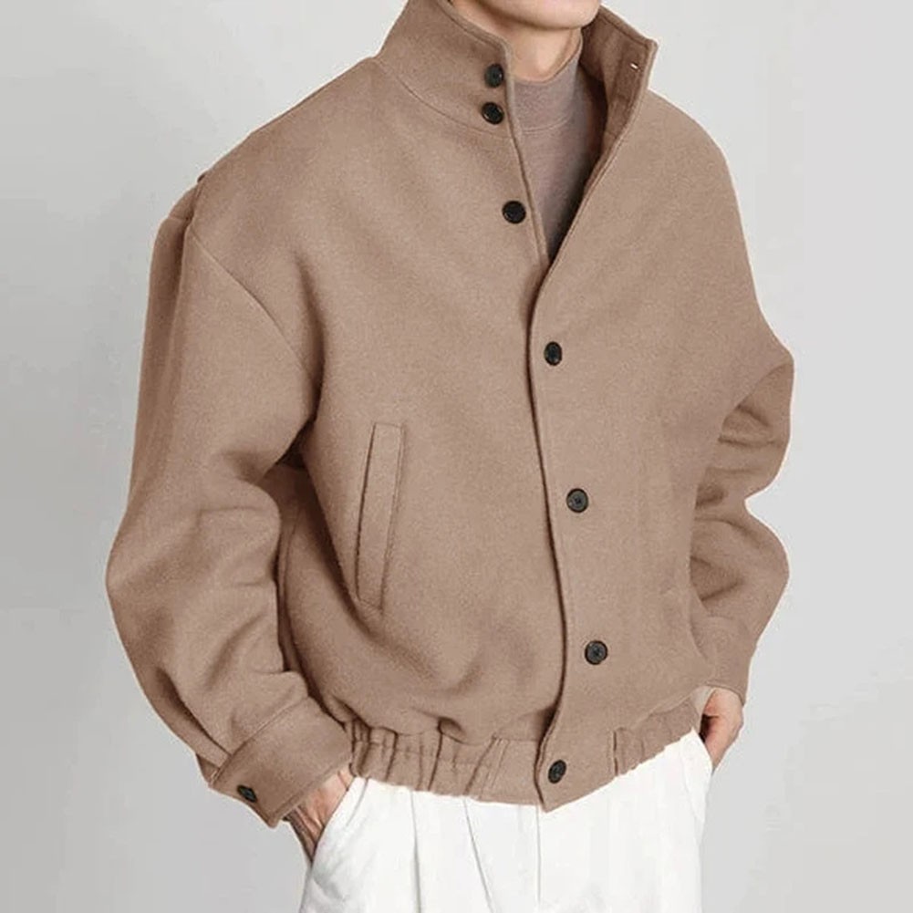 Stylish Mens Long Sleeve Button Jacket with Stand Collar for Daily Wear