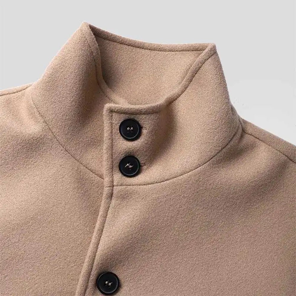 Stylish Mens Long Sleeve Button Jacket with Stand Collar for Daily Wear