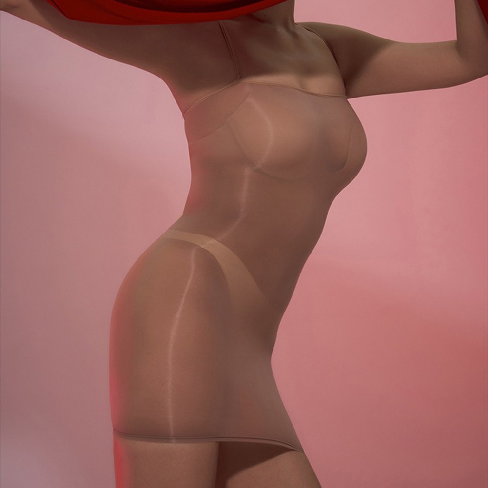 Oily Shiny Women's Dress Featuring a Sleek Sheer Suspender Skirt Design - Picture 27 of 34