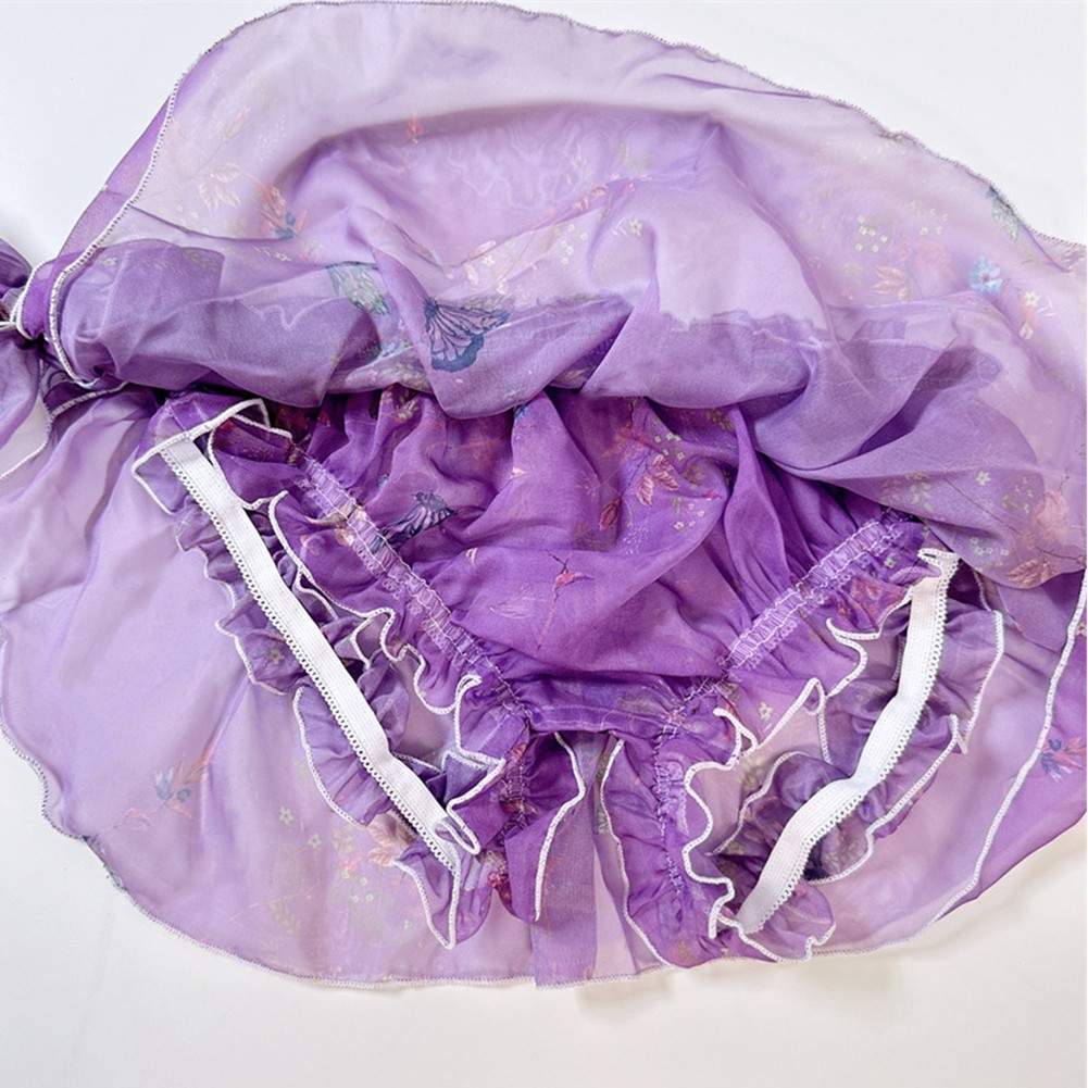 Élégant sous-vêtement doux en mousseline de soie à remise lacets sans entrejambe po