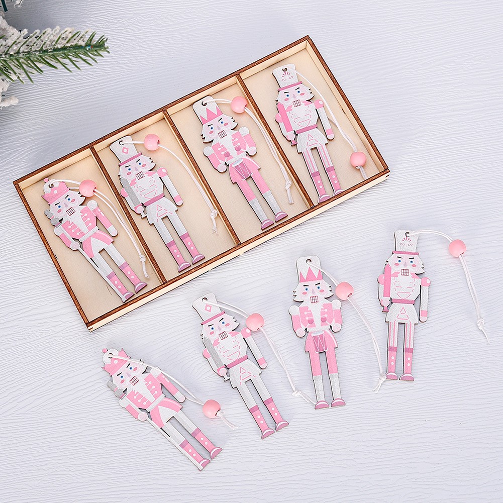 Set of 8 Christmas Nutcracker Wooden Party Pendants Macaron Pink 3 54IN