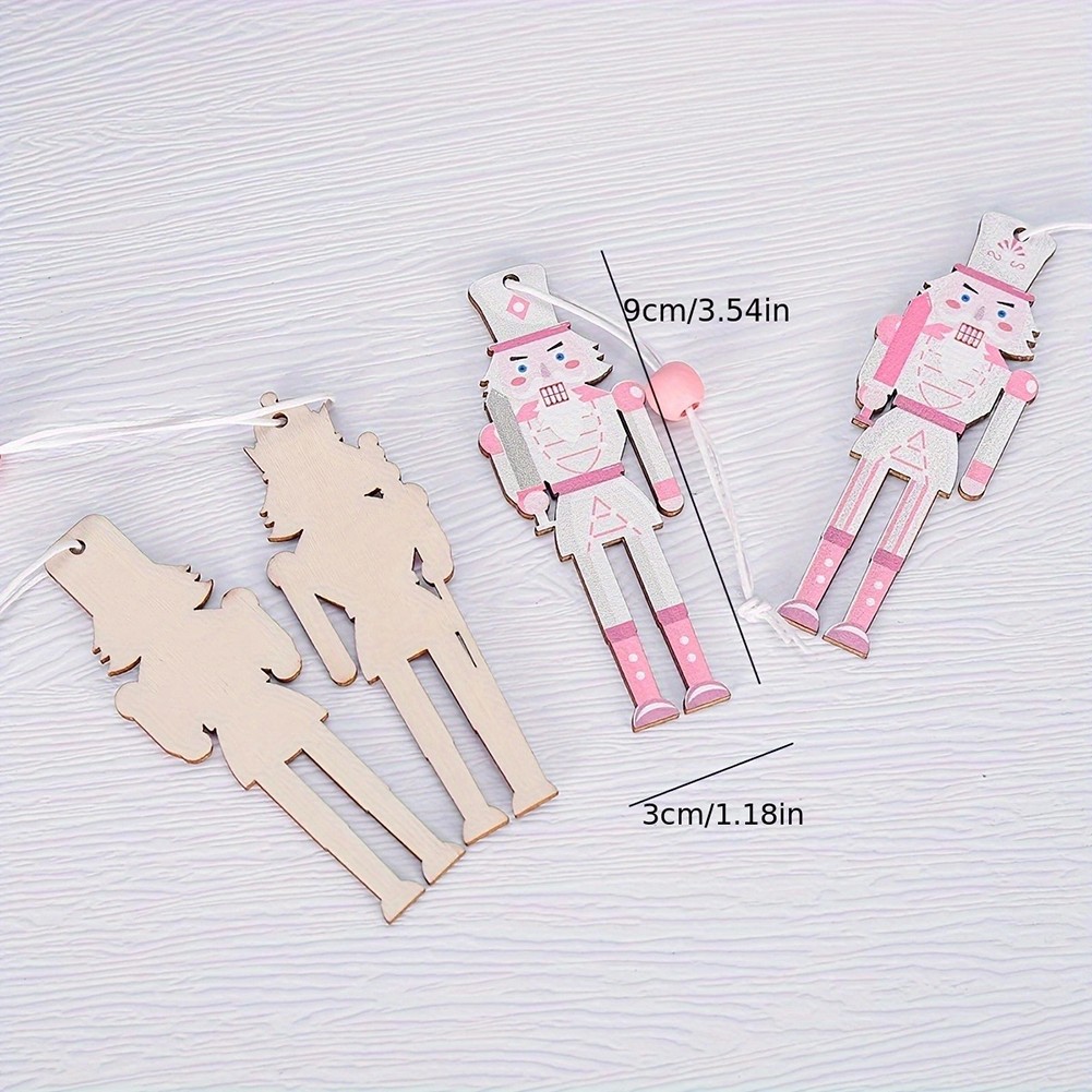 Set of 8 Christmas Nutcracker Wooden Party Pendants Macaron Pink 3 54IN