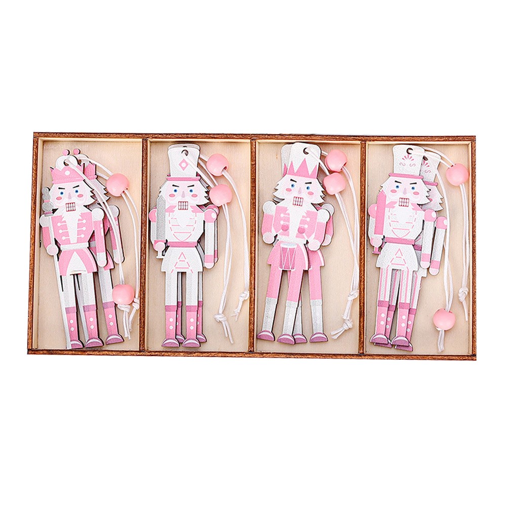 Set of 8 Christmas Nutcracker Wooden Party Pendants Macaron Pink 3 54IN