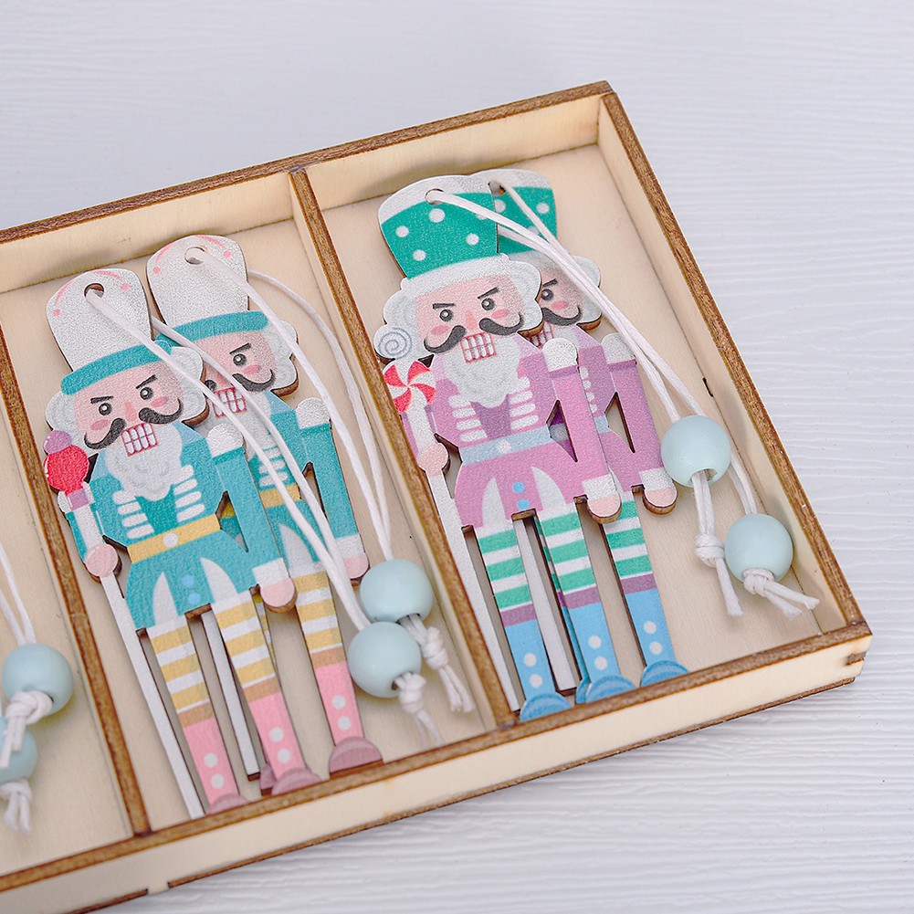 Set of 8 Christmas Nutcracker Wooden Party Pendants Macaron Pink 3 54IN