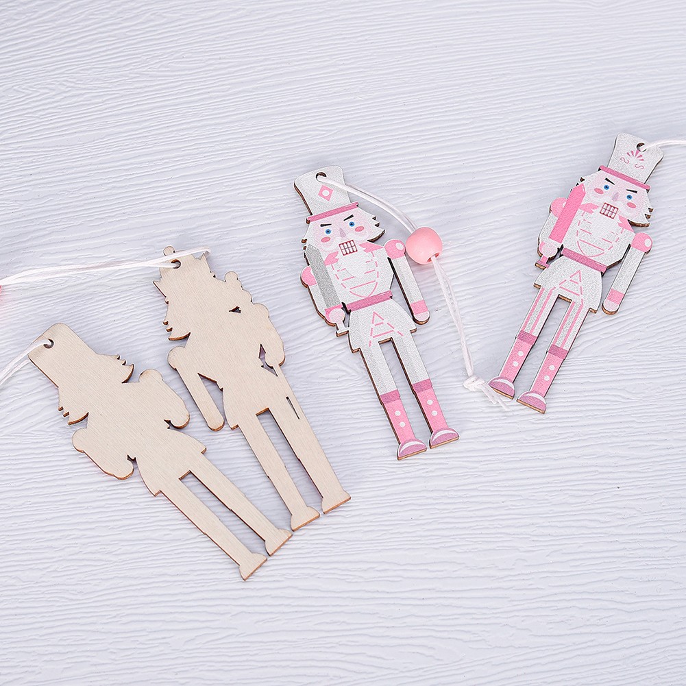 Set of 8 Christmas Nutcracker Wooden Party Pendants Macaron Pink 3 54IN