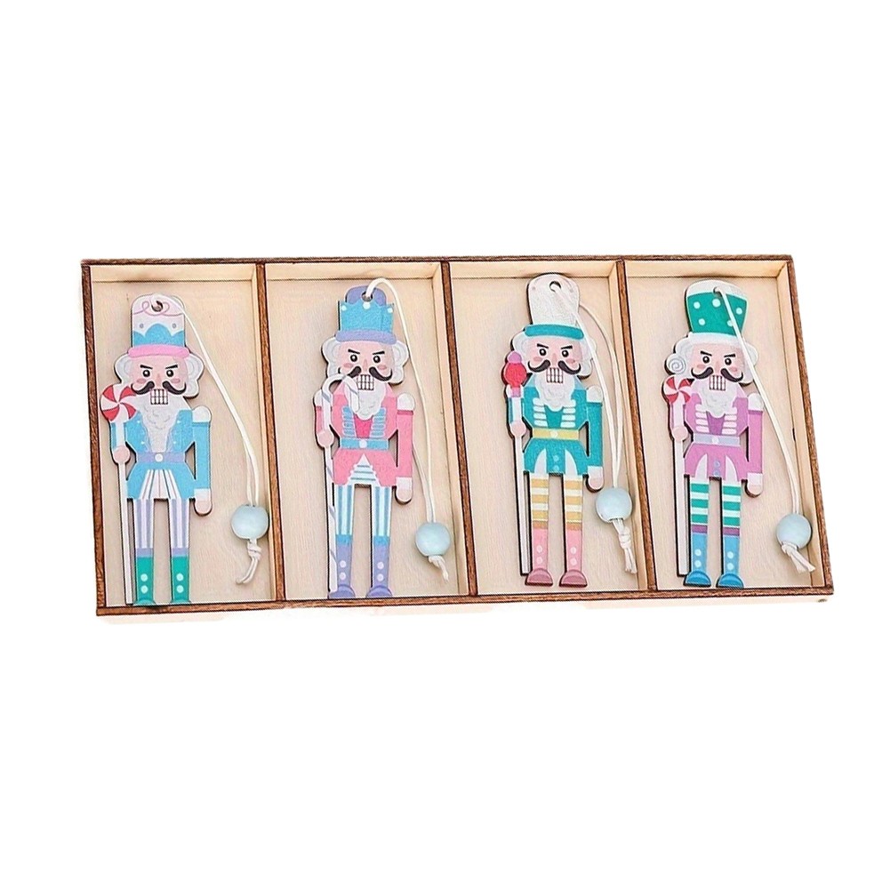 Set of 8 Christmas Nutcracker Wooden Party Pendants Macaron Pink 3 54IN