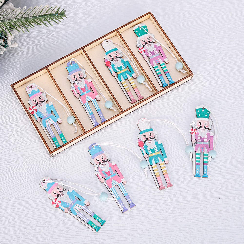 Set of 8 Christmas Nutcracker Wooden Party Pendants Macaron Pink 3 54IN