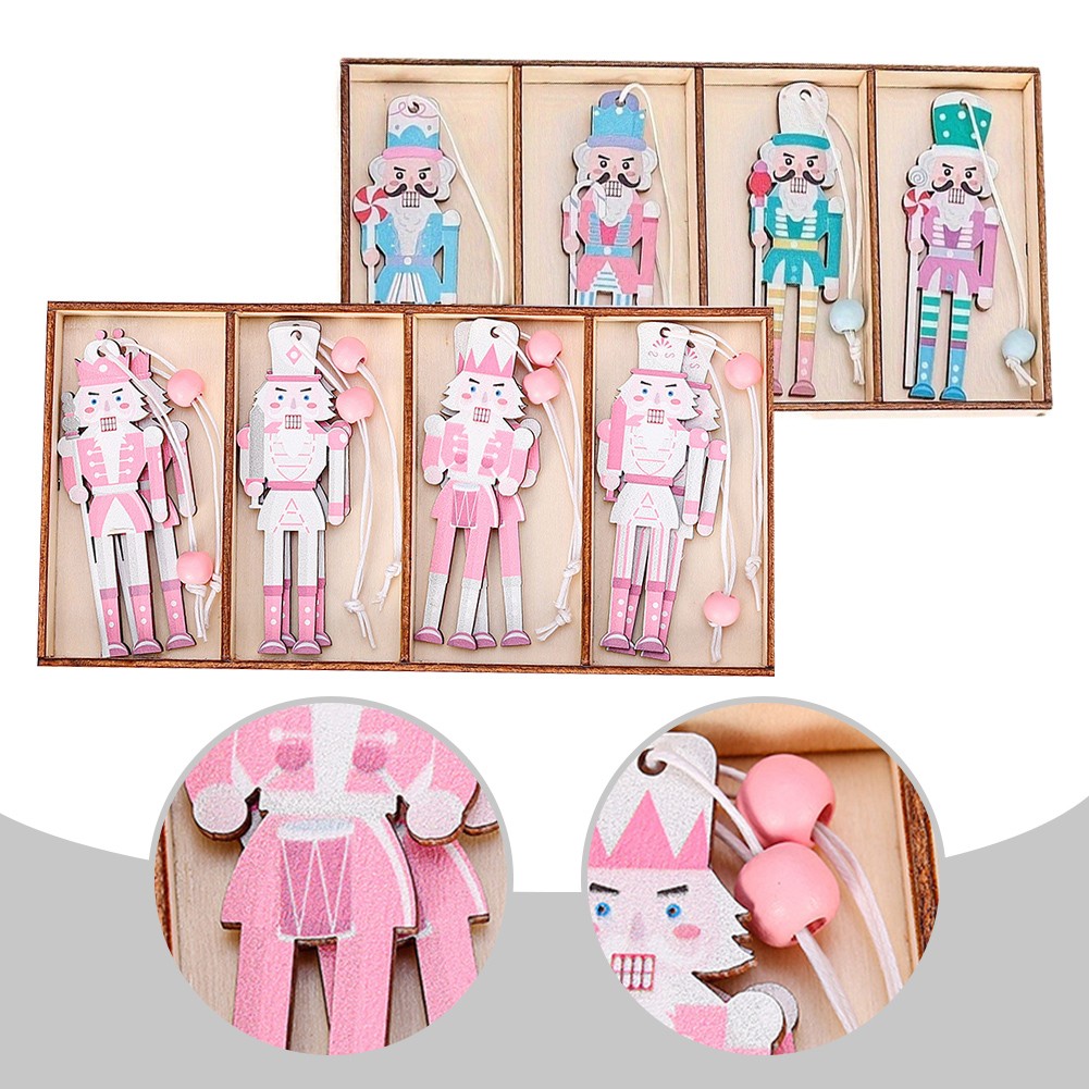 Set of 8 Christmas Nutcracker Wooden Party Pendants Macaron Pink 3 54IN