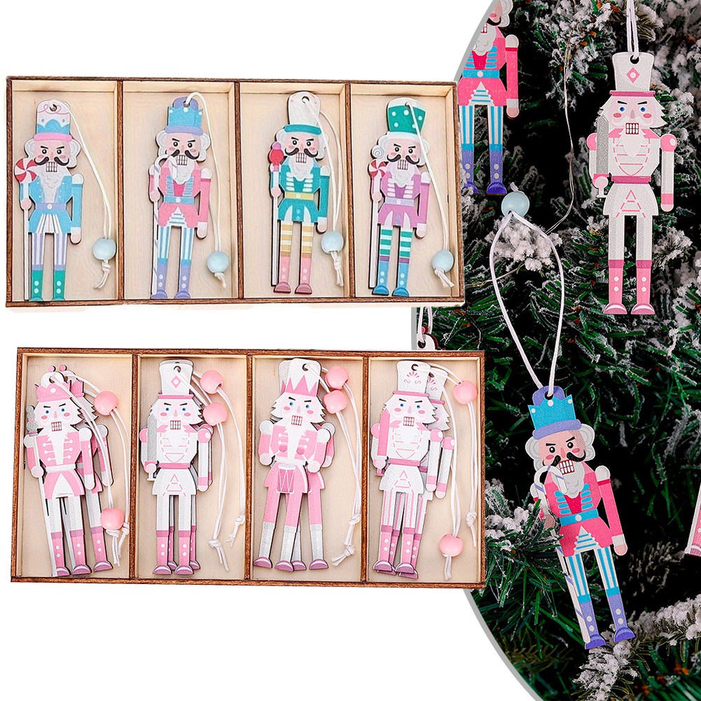 Set of 8 Christmas Nutcracker Wooden Party Pendants Macaron Pink 3 54IN