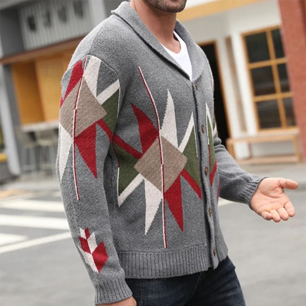 Fashion Cardigan Mens Jacquard Jacket Vintage Sweater Regular Length Holiday - Picture 60 of 72