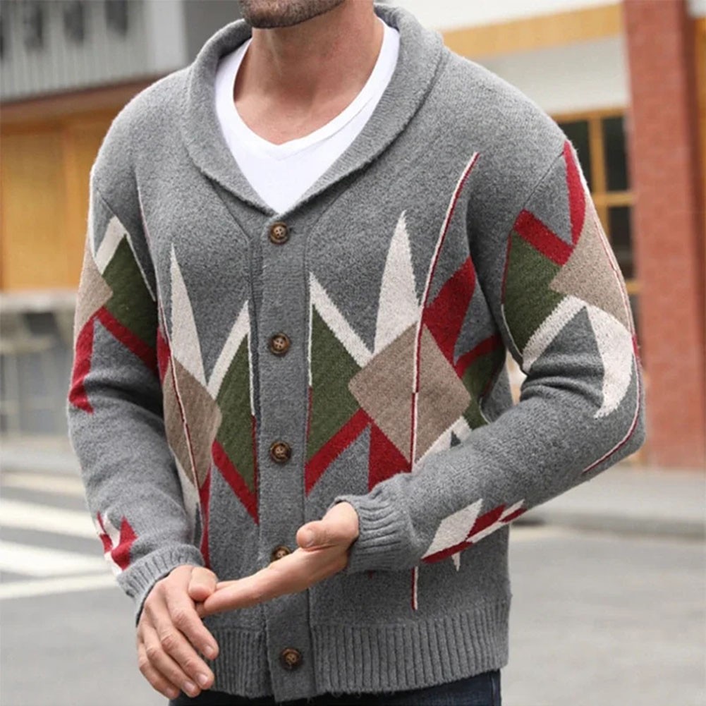 Fashion Cardigan Mens Jacquard Jacket Vintage Sweater Regular Length Holiday - Picture 14 of 72