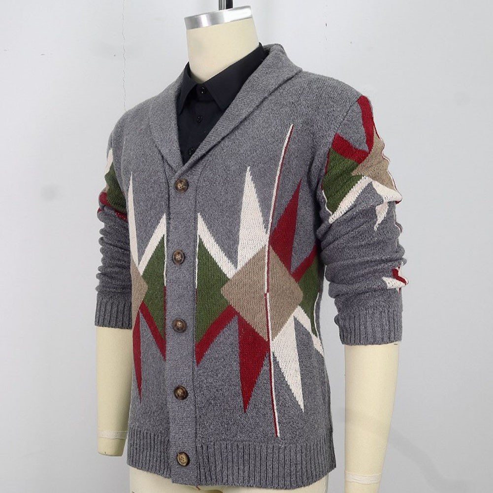 Fashion Cardigan Mens Jacquard Jacket Vintage Sweater Regular Length Holiday - Picture 24 of 72