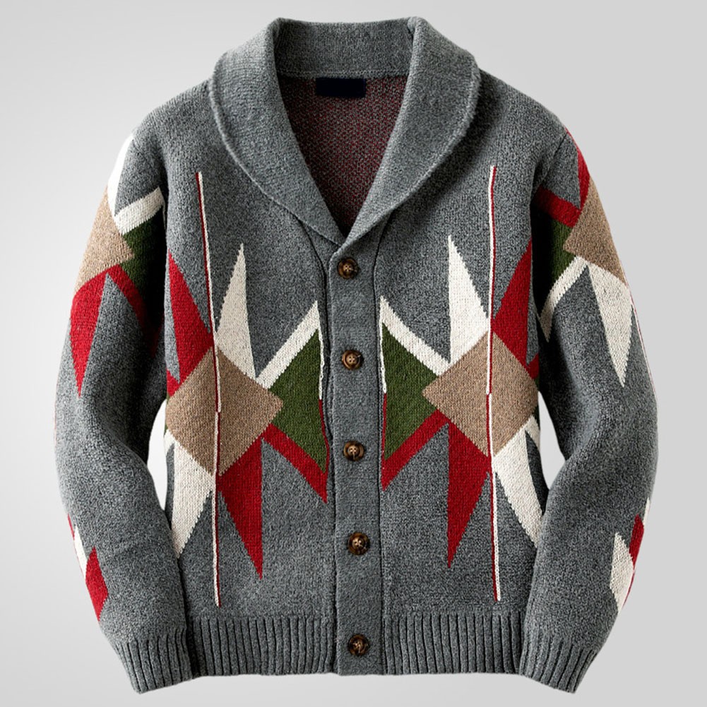 Fashion Cardigan Mens Jacquard Jacket Vintage Sweater Regular Length Holiday - Picture 26 of 72