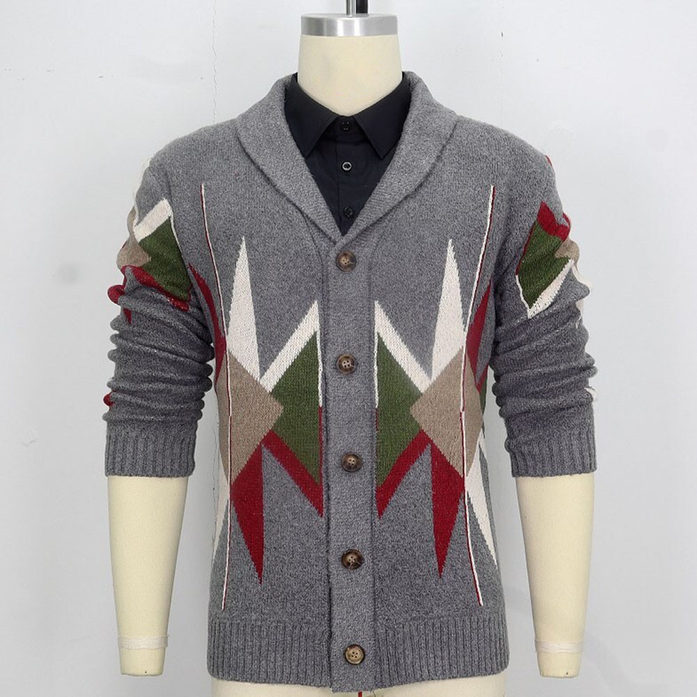 Fashion Cardigan Mens Jacquard Jacket Vintage Sweater Regular Length Holiday - Picture 22 of 72