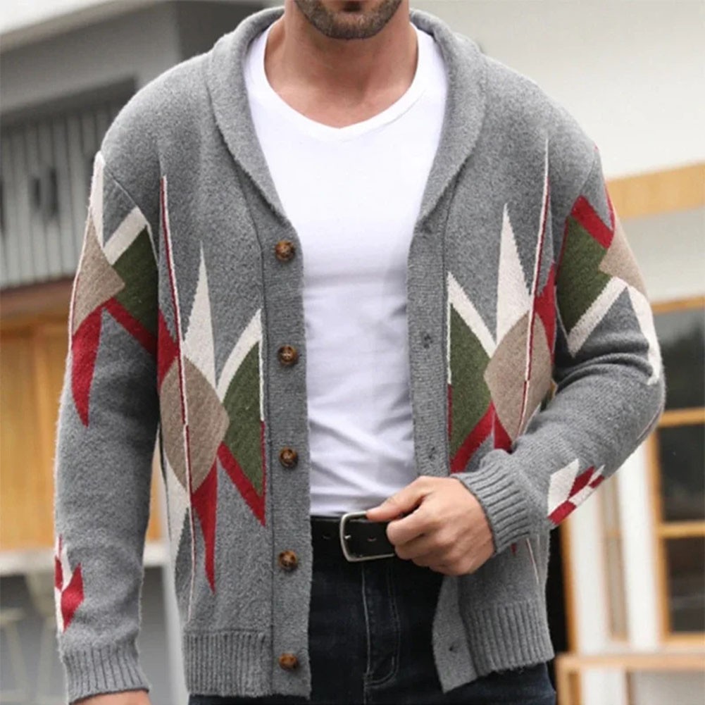 Fashion Cardigan Mens Jacquard Jacket Vintage Sweater Regular Length Holiday - Picture 36 of 72