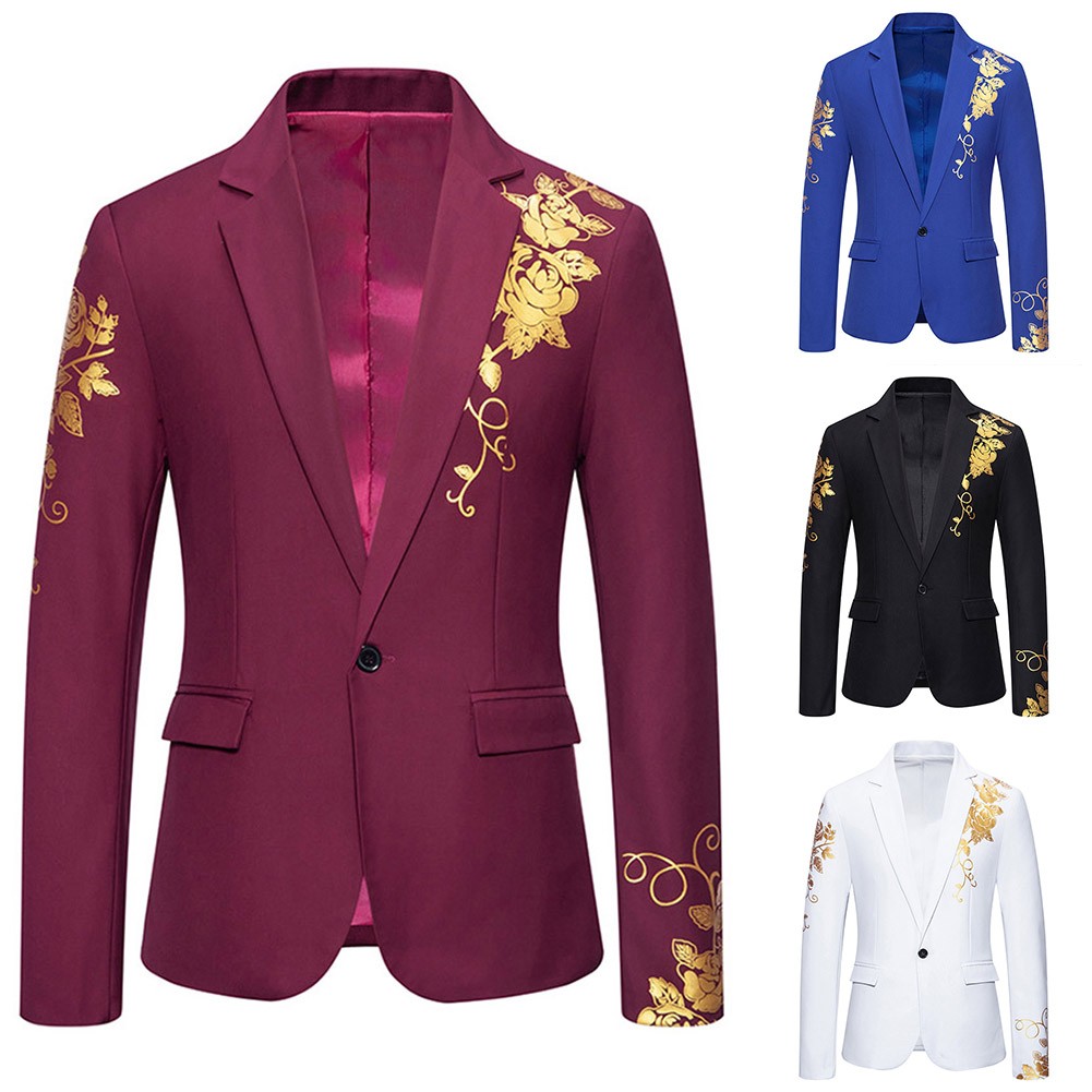 MOGU Herren-Blazer Slim Fit Mit Blumenmuster – Pailletten-Design Für Abschlussball & Partys