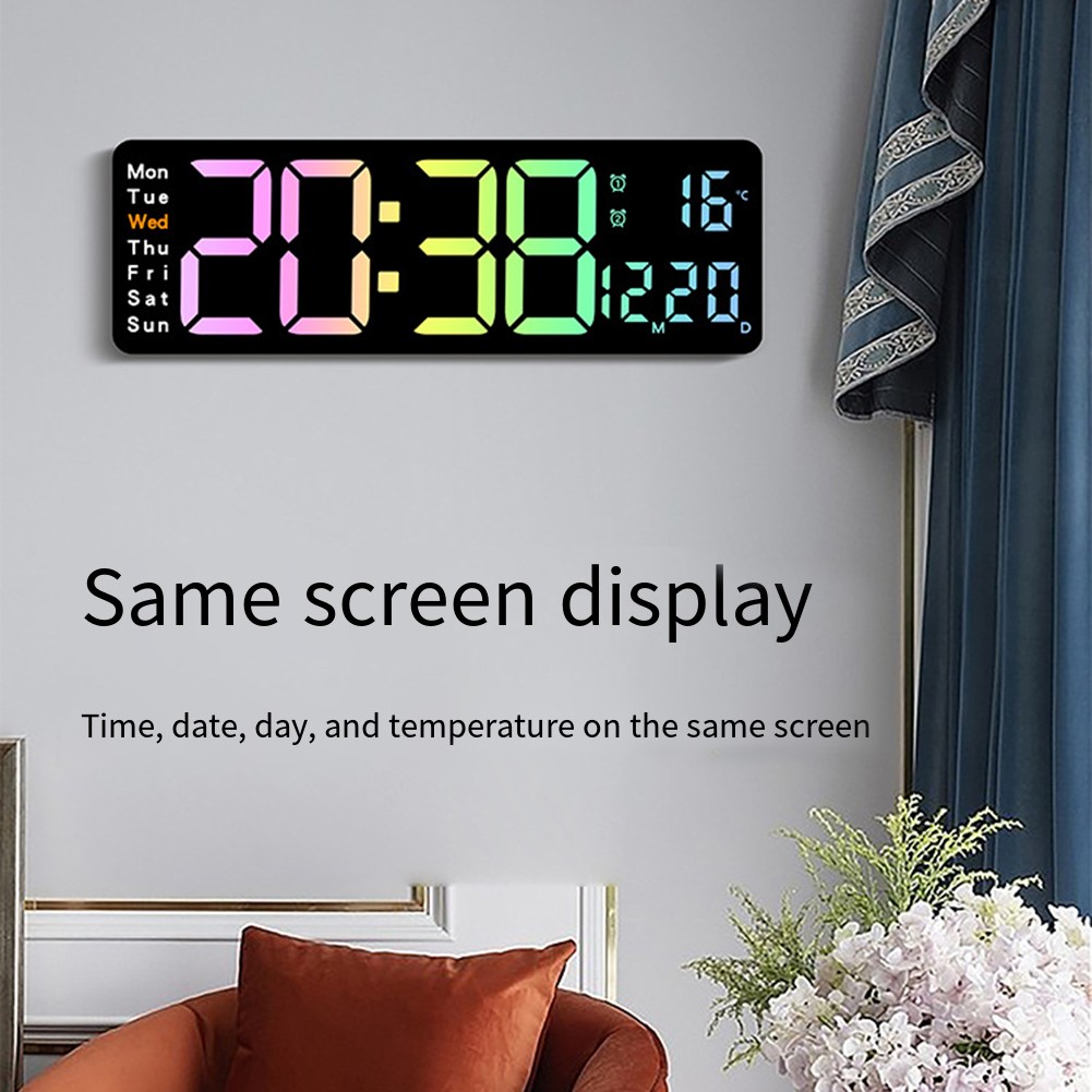 13in Large Screen Digital Wall Clock with Remote Control Colorful Display