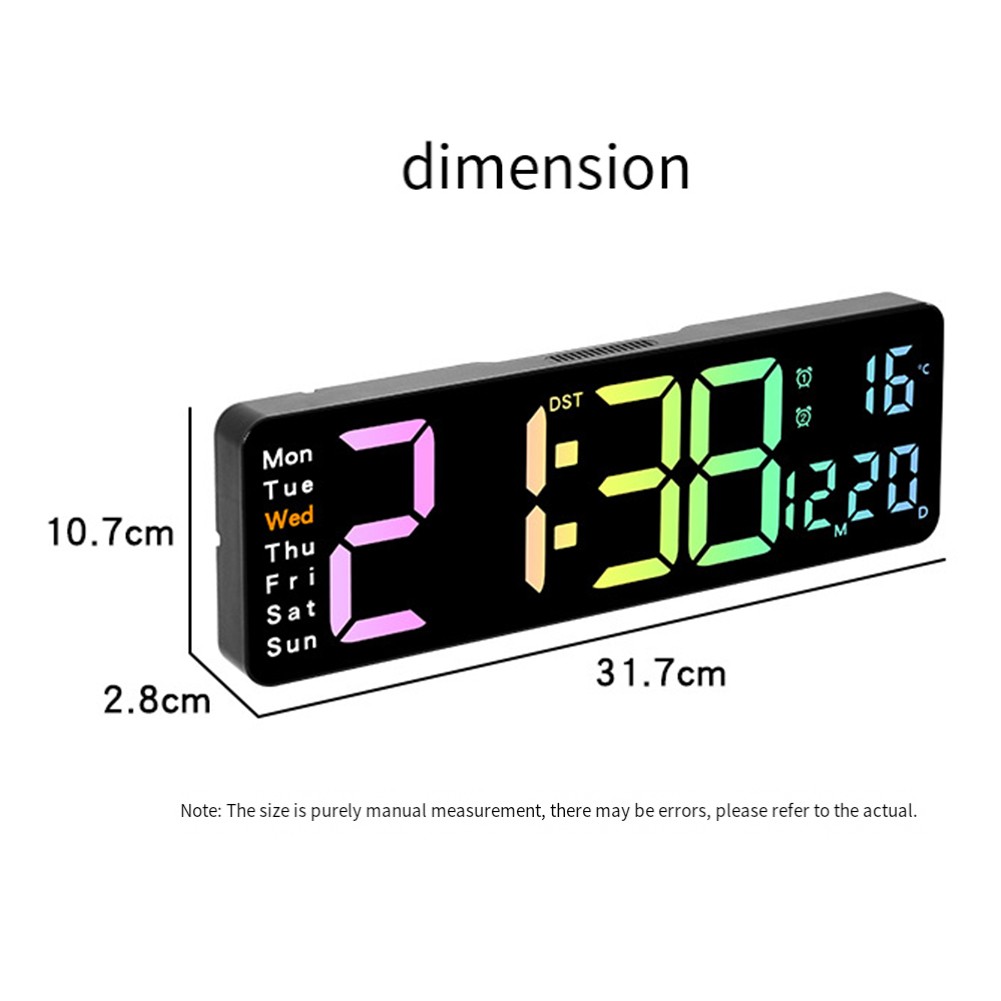 13in Large Screen Digital Wall Clock with Remote Control Colorful Display