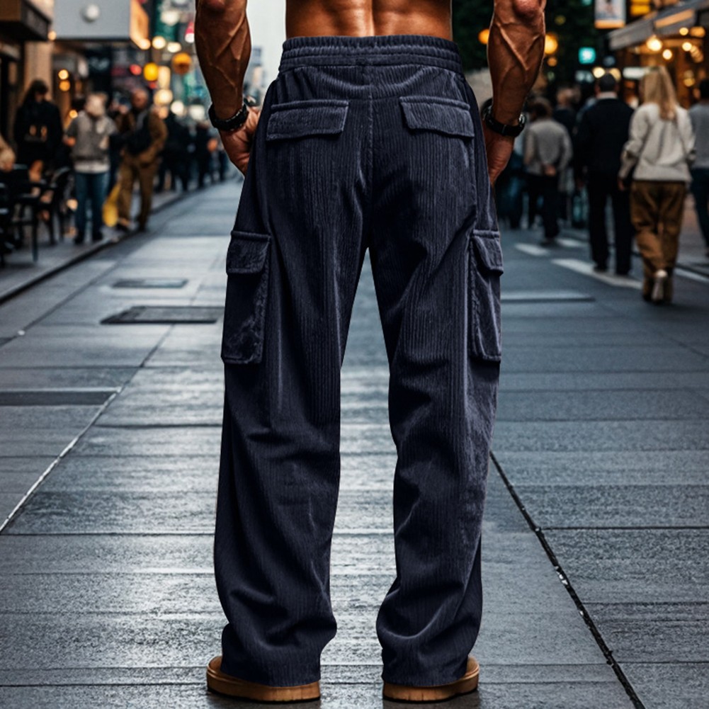 Atmungsaktive Herren Cargohose Vintage Style Kordelzug Hose für Freizeit - Bild 15 von 66