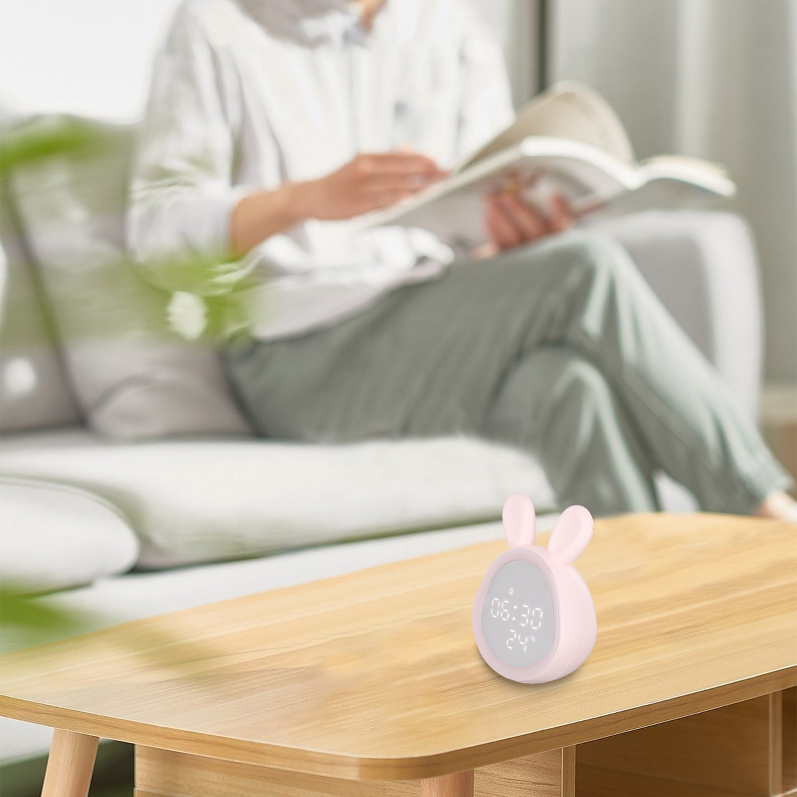 Rabbit Night Light Alarm Clock with Simple Function and Time Rabbit Design