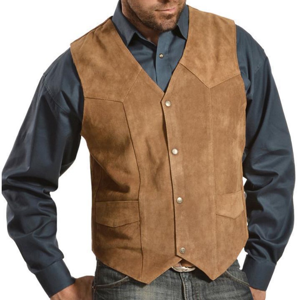 Gilet uomo scamosciato Vacation Daily lunghezza regolare tinta unita scollo a V - Picture 15 of 27