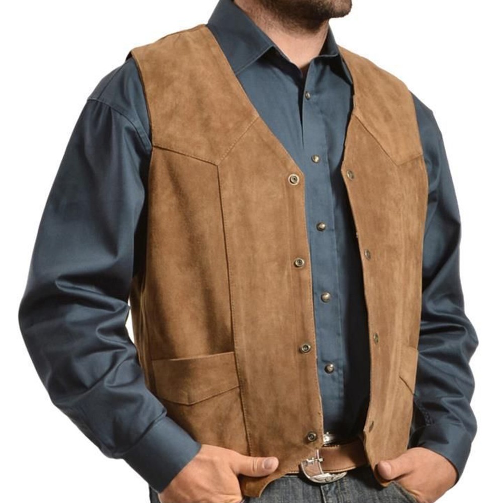 Gilet uomo scamosciato Vacation Daily lunghezza regolare tinta unita scollo a V - Picture 13 of 27